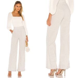 TULAROSA Boswell Cotton High Rise Wide Leg Trouser Pant Striped Ivory Medium NEW